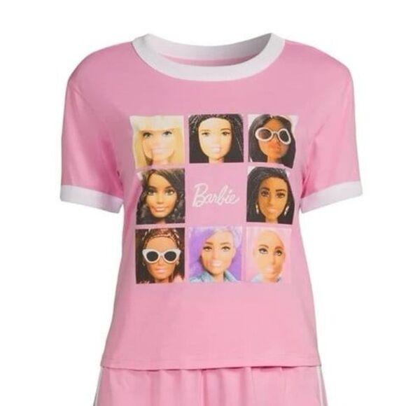 Barbie Tops - Barbie Women's Short Sleeve Ringer Tee Shirt Pink Size Small